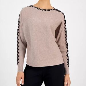 Tahari Beige Sweater with Black Accents